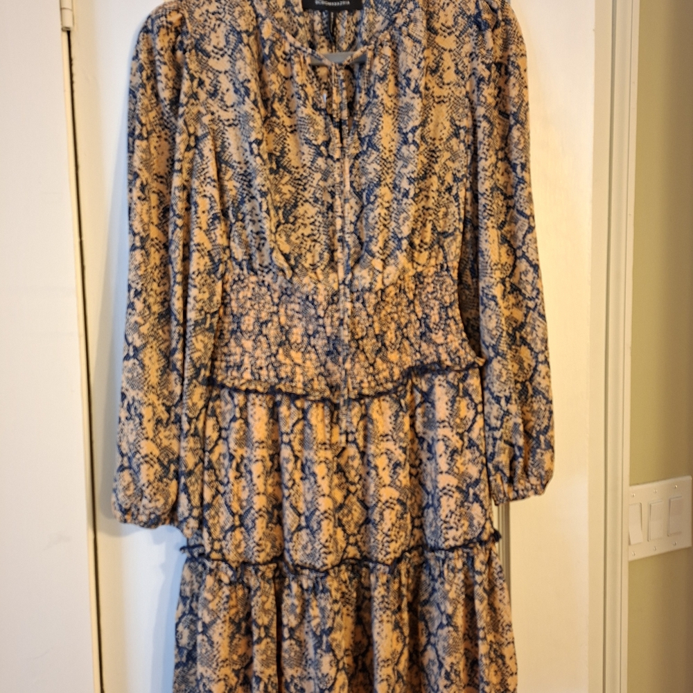 BCBG Tiered Long Sleeve Snake Print Dress